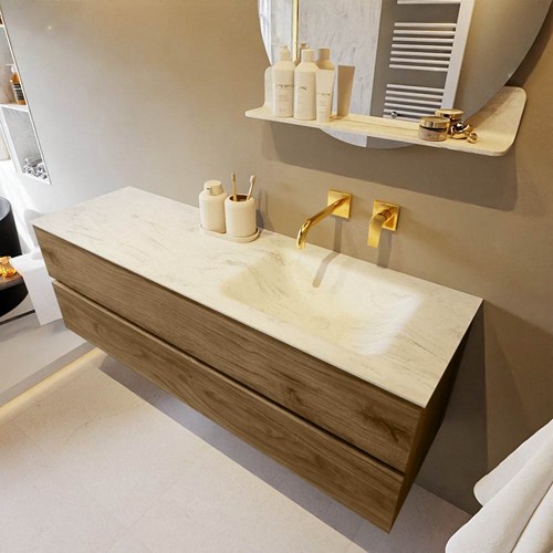 VICA-DLUX 150cm mueble de baño Chai 2 cajones. Lavabo CLOUD Derecho sin orificio color Opalo.