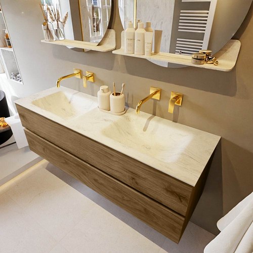 VICA-DLUX 150cm mueble de baño Chai 2 cajones. Lavabo CLOUD Doble sin orificio color Opalo.