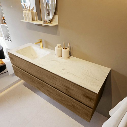 VICA-DLUX 150cm mueble de baño Chai 2 cajones. Lavabo CLOUD Izquierda 1 orificio color Opalo.