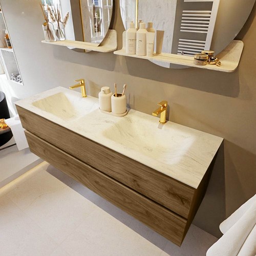 VICA-DLUX 150cm mueble de baño Chai 2 cajones. Lavabo CLOUD Doble 2 orificios color Opalo.