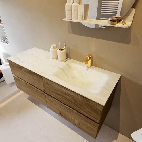 VICA-DLUX 130cm mueble de baño Chai 4 cajones. Lavabo CLOUD Derecho 1 orificio color Opalo.