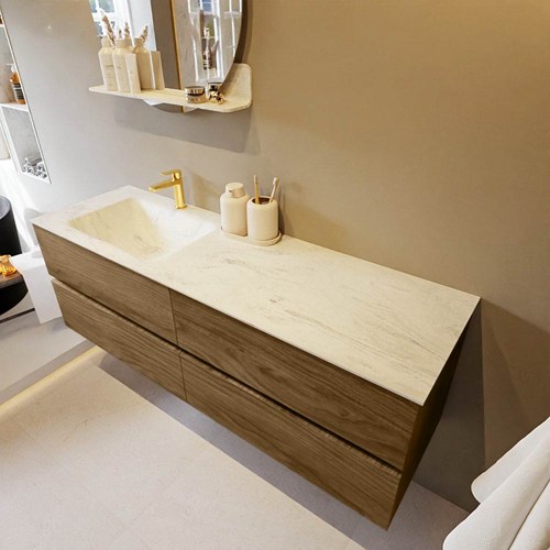 VICA-DLUX 150cm mueble de baño Chai 4 cajones. Lavabo CLOUD Izquierda 1 orificio color Opalo.