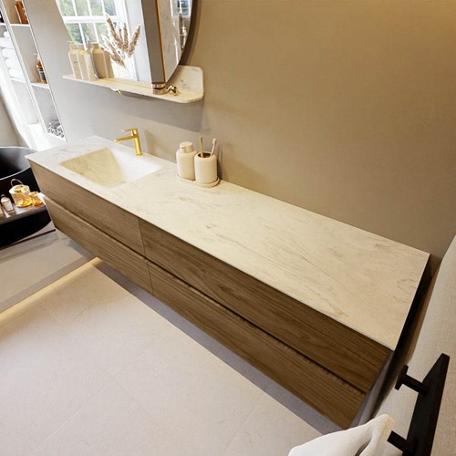 VICA-DLUX 200cm mueble de baño Chai 4 cajones. Lavabo CLOUD Izquierda 1 orificio color Opalo.