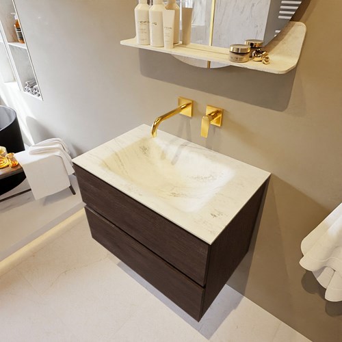 VICA-DLUX 70cm mueble de baño Dark Brown 2 cajones. Lavabo CLOUD Centro sin orificio color Opalo.