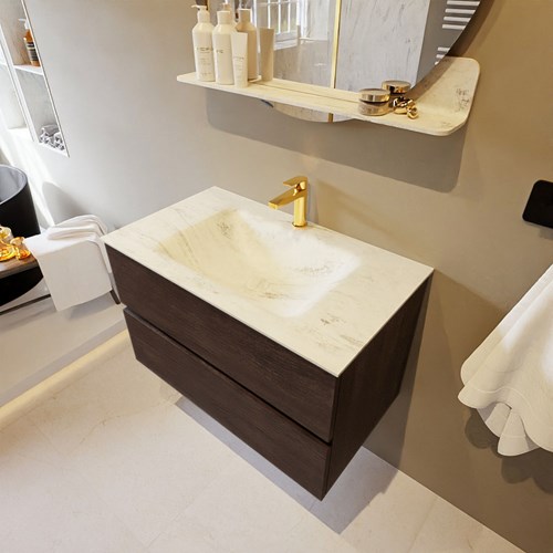 VICA-DLUX 80cm mueble de baño Dark Brown 2 cajones. Lavabo CLOUD Centro 1 orificio color Opalo.