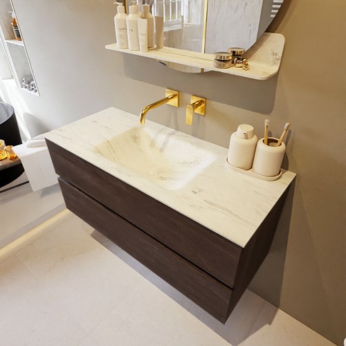 VICA-DLUX 110cm mueble de baño Dark Brown 2 cajones. Lavabo CLOUD Centro sin orificio color Opalo.