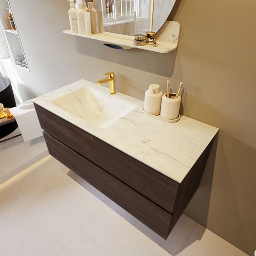 VICA-DLUX 110cm mueble de baño Dark Brown 2 cajones. Lavabo CLOUD Izquierda 1 orificio color Opalo.