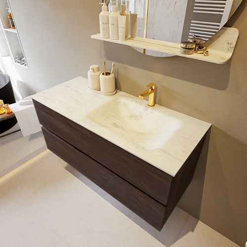 VICA-DLUX 110cm mueble de baño Dark Brown 2 cajones. Lavabo CLOUD Derecho 1 orificio color Opalo.