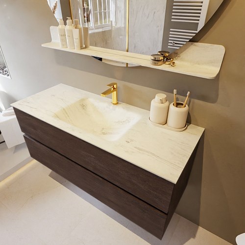 VICA-DLUX 120cm mueble de baño Dark Brown 2 cajones. Lavabo CLOUD Centro 1 orificio color Opalo.