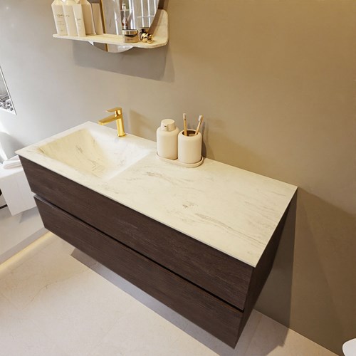 VICA-DLUX 120cm mueble de baño Dark Brown 2 cajones. Lavabo CLOUD Izquierda 1 orificio color Opalo.