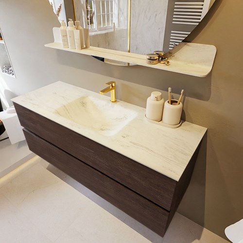 VICA-DLUX 130cm mueble de baño Dark Brown 2 cajones. Lavabo CLOUD Centro 1 orificio color Opalo.