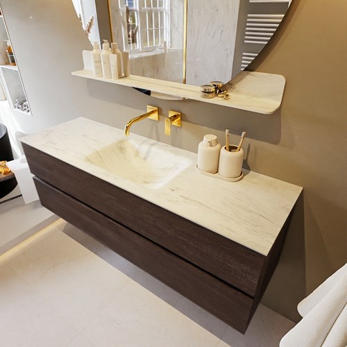 VICA-DLUX 150cm mueble de baño Dark Brown 2 cajones. Lavabo CLOUD Centro sin orificio color Opalo.