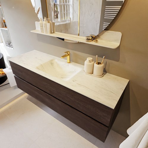 VICA-DLUX 150cm mueble de baño Dark Brown 2 cajones. Lavabo CLOUD Centro 1 orificio color Opalo.