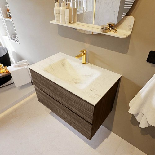 VICA-DLUX 80cm mueble de baño Mocha 2 cajones. Lavabo CLOUD Centro 1 orificio color Opalo.