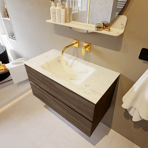 VICA-DLUX 90cm mueble de baño Mocha 2 cajones. Lavabo CLOUD Centro sin orificio color Opalo.