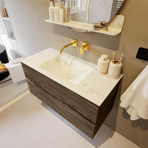 VICA-DLUX 100cm mueble de baño Mocha 2 cajones. Lavabo CLOUD Centro sin orificio color Opalo.
