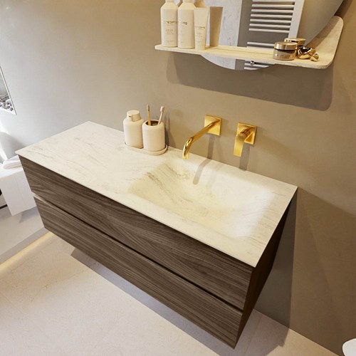 VICA-DLUX 120cm mueble de baño Mocha 2 cajones. Lavabo CLOUD Derecho sin orificio color Opalo.