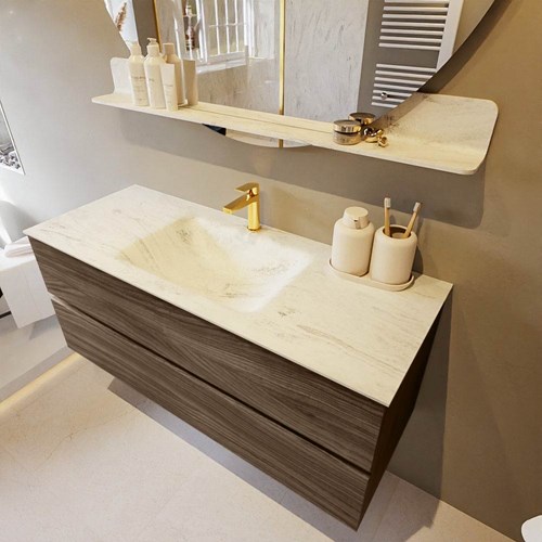 VICA-DLUX 120cm mueble de baño Mocha 2 cajones. Lavabo CLOUD Centro 1 orificio color Opalo.
