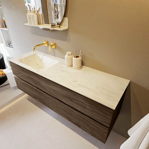 VICA-DLUX 150cm mueble de baño Mocha 2 cajones. Lavabo CLOUD Izquierda sin orificio color Opalo.