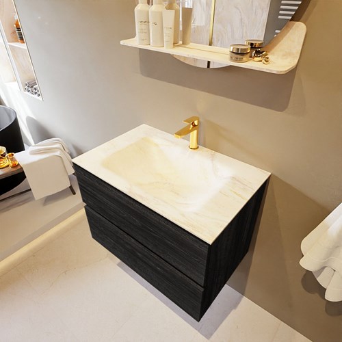 VICA-DLUX 70cm mueble de baño Antracite 2 cajones. Lavabo CLOUD Centro 1 orificio color Ostra.