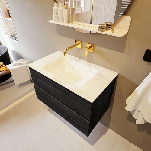 VICA-DLUX 80cm mueble de baño Antracite 2 cajones. Lavabo CLOUD Centro sin orificio color Ostra.