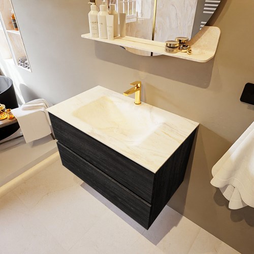 VICA-DLUX 80cm mueble de baño Antracite 2 cajones. Lavabo CLOUD Centro 1 orificio color Ostra.