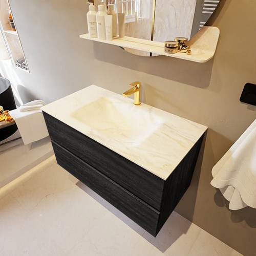 VICA-DLUX 90cm mueble de baño Antracite 2 cajones. Lavabo CLOUD Centro 1 orificio color Ostra.