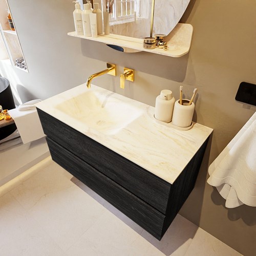 VICA-DLUX 100cm mueble de baño Antracite 2 cajones. Lavabo CLOUD Izquierda sin orificio color Ostra.