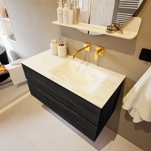 VICA-DLUX 100cm mueble de baño Antracite 2 cajones. Lavabo CLOUD Derecho sin orificio color Ostra.