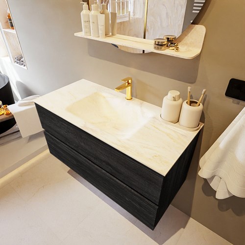 VICA-DLUX 100cm mueble de baño Antracite 2 cajones. Lavabo CLOUD Centro 1 orificio color Ostra.