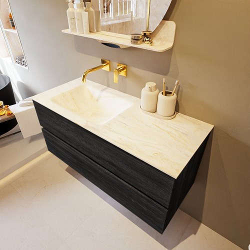 VICA-DLUX 110cm mueble de baño Antracite 2 cajones. Lavabo CLOUD Izquierda sin orificio color Ostra.