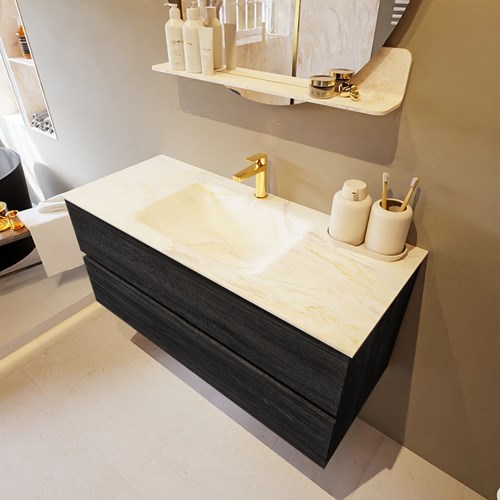 VICA-DLUX 110cm mueble de baño Antracite 2 cajones. Lavabo CLOUD Centro 1 orificio color Ostra.