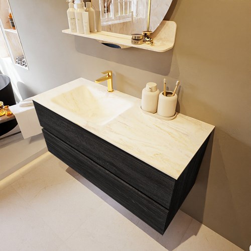 VICA-DLUX 110cm mueble de baño Antracite 2 cajones. Lavabo CLOUD Izquierda 1 orificio color Ostra.