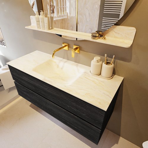 VICA-DLUX 120cm mueble de baño Antracite 2 cajones. Lavabo CLOUD Centro sin orificio color Ostra.