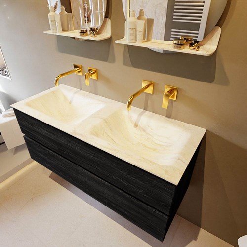 VICA-DLUX 120cm mueble de baño Antracite 2 cajones. Lavabo CLOUD Doble sin orificio color Ostra.