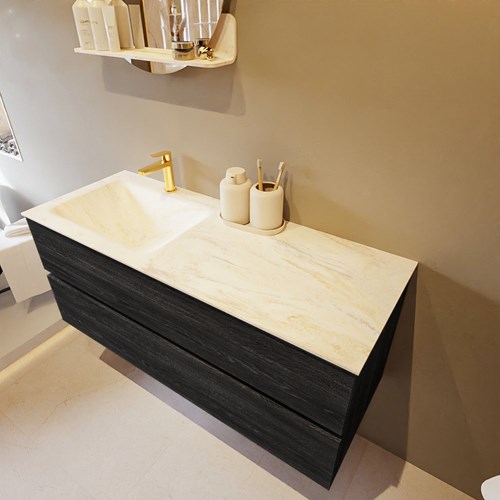 VICA-DLUX 120cm mueble de baño Antracite 2 cajones. Lavabo CLOUD Izquierda 1 orificio color Ostra.