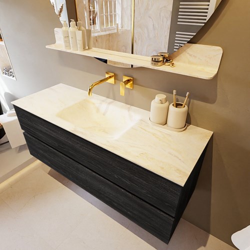 VICA-DLUX 130cm mueble de baño Antracite 2 cajones. Lavabo CLOUD Centro sin orificio color Ostra.