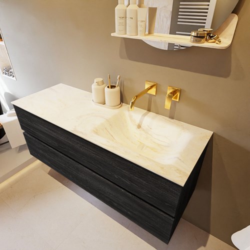 VICA-DLUX 130cm mueble de baño Antracite 2 cajones. Lavabo CLOUD Derecho sin orificio color Ostra.