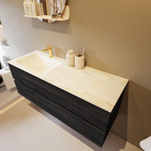 VICA-DLUX 130cm mueble de baño Antracite 2 cajones. Lavabo CLOUD Izquierda 1 orificio color Ostra.