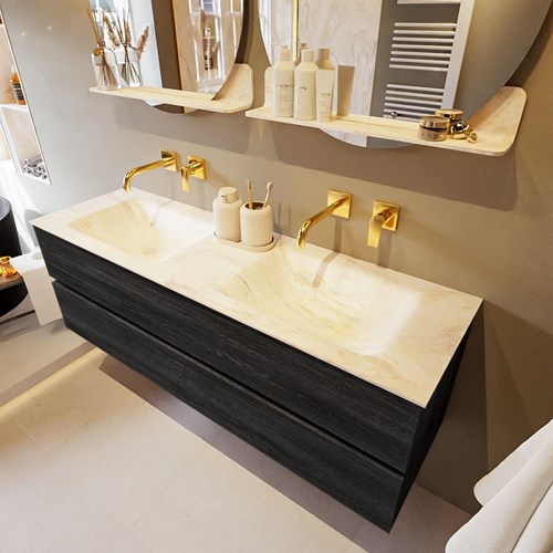 VICA-DLUX 150cm mueble de baño Antracite 2 cajones. Lavabo CLOUD Doble sin orificio color Ostra.
