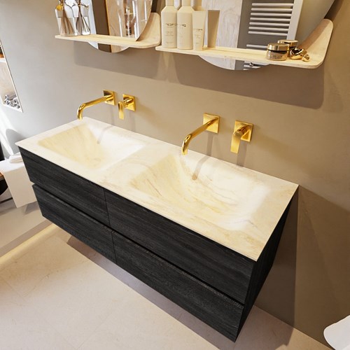 VICA-DLUX 130cm mueble de baño Antracite 4 cajones. Lavabo CLOUD Doble sin orificio color Ostra.