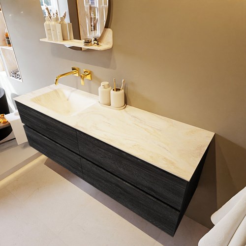 VICA-DLUX 150cm mueble de baño Antracite 4 cajones. Lavabo CLOUD Izquierda sin orificio color Ostra.