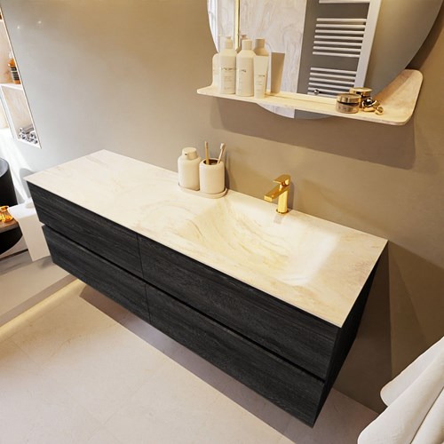 VICA-DLUX 150cm mueble de baño Antracite 4 cajones. Lavabo CLOUD Derecho 1 orificio color Ostra.
