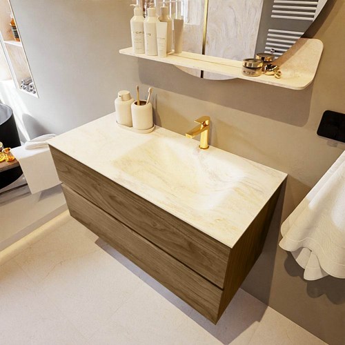 VICA-DLUX 100cm mueble de baño Chai 2 cajones. Lavabo CLOUD Derecho 1 orificio color Ostra.