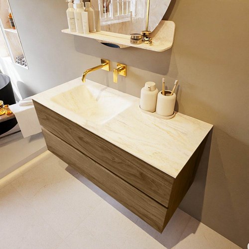 VICA-DLUX 110cm mueble de baño Chai 2 cajones. Lavabo CLOUD Izquierda sin orificio color Ostra.