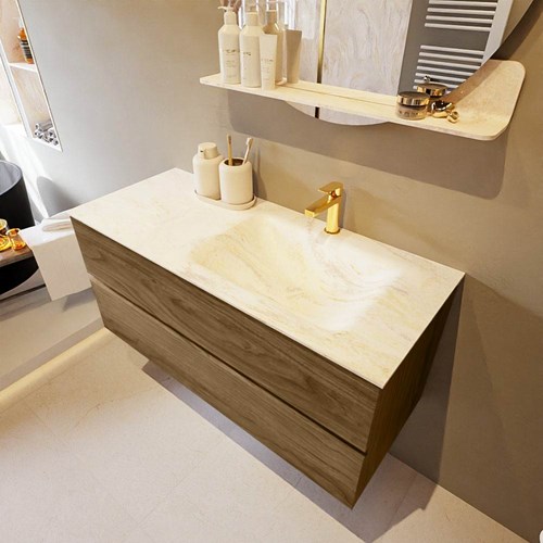 VICA-DLUX 110cm mueble de baño Chai 2 cajones. Lavabo CLOUD Derecho 1 orificio color Ostra.