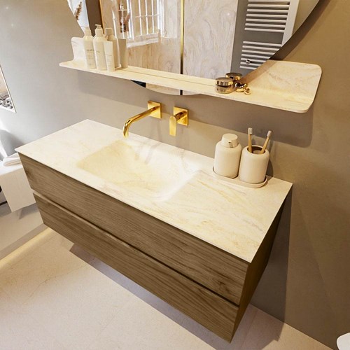 VICA-DLUX 120cm mueble de baño Chai 2 cajones. Lavabo CLOUD Centro sin orificio color Ostra.