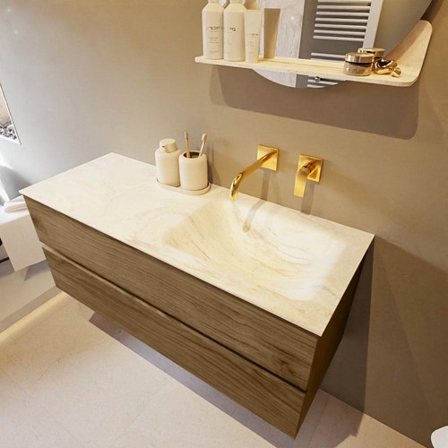 VICA-DLUX 120cm mueble de baño Chai 2 cajones. Lavabo CLOUD Derecho sin orificio color Ostra.