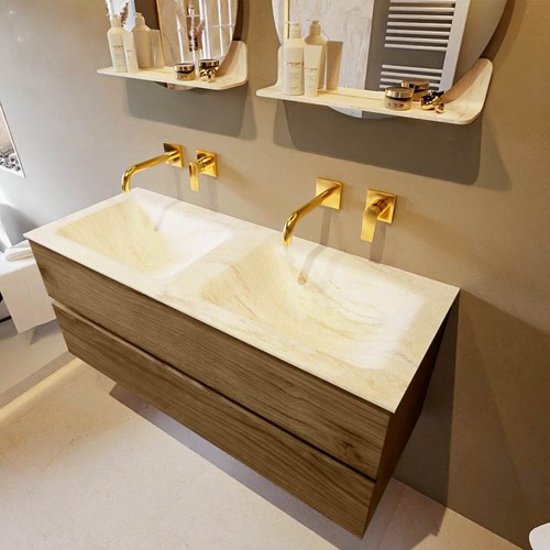 VICA-DLUX 120cm mueble de baño Chai 2 cajones. Lavabo CLOUD Doble sin orificio color Ostra.