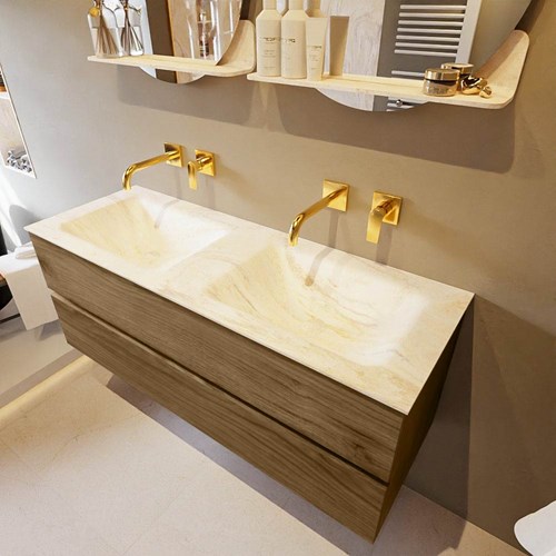VICA-DLUX 130cm mueble de baño Chai 2 cajones. Lavabo CLOUD Doble sin orificio color Ostra.